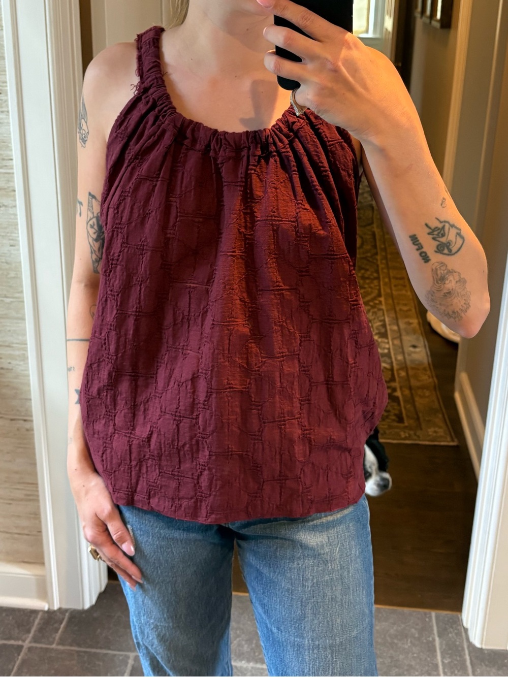 Marni Textured Sleeveless Tank Top in Deep Wine